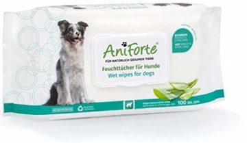 AniForte Pflegetücher für Hunde 100 Stück - XXL desodorierende Reinigungstücher mit extra Frischeverschluss, hypoallergen, besonders mild, sanft, reißfest, biologisch abbaubar, natürliche Reinigung - 1