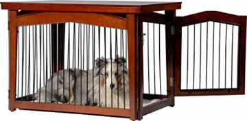 dobar 35246 Multifunktion Hundekäfig mit Absperrung-Gatter aus Holz mit Tischoberfläche für innen, Hundebox Indoor klappbar, braun - 6