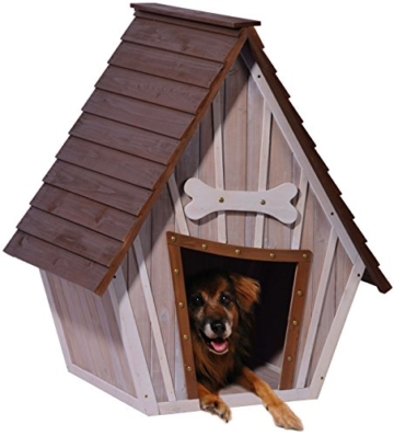 dobar 55012 Hundehütte ,XL Outdoor Hundehaus für große Hunde , Platz für ein Hundebett , Hundehöhle mit Spitzdach , 90x77x109 cm , 14kg Holzhütte , entfernbarer Boden | Farbe: braun/grau - 2