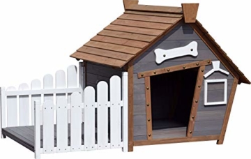 dobar 55016FSCe Outdoor-Hundehütte mit Spitzdach und seitlicher Veranda Comic-Design, FSC-Holz, 146, 3 x 90 x 96 cm, Grau - 2