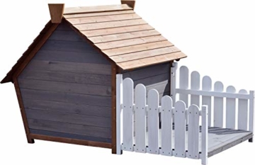 dobar 55016FSCe Outdoor-Hundehütte mit Spitzdach und seitlicher Veranda Comic-Design, FSC-Holz, 146, 3 x 90 x 96 cm, Grau - 3