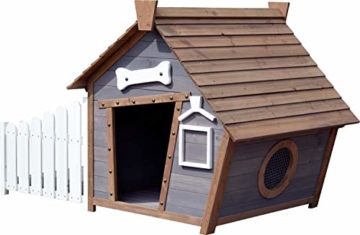 dobar 55016FSCe Outdoor-Hundehütte mit Spitzdach und seitlicher Veranda Comic-Design, FSC-Holz, 146, 3 x 90 x 96 cm, Grau - 1