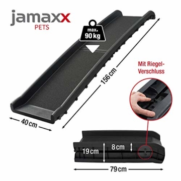 JAMAXX Hunderampe Auto klappbar Kunststoff leicht stabil max 90 kg, Anti-Rutsch, 156x40 cm faltbar, Kofferraum Einstiegshilfe, gelenkschonende Hunde-Treppe für große und schwere Hunde, PDR1 - 6