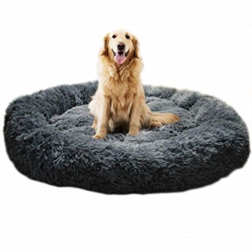 KongEU Deluxe weich Hundebett Sofa waschbar Rundes Plüsch Hundekissen Katzenbett in Doughnut-Form für große und extra große Hunde,Wasserfeste Unterseite-XXL:120CM-dunkelgrau - 2