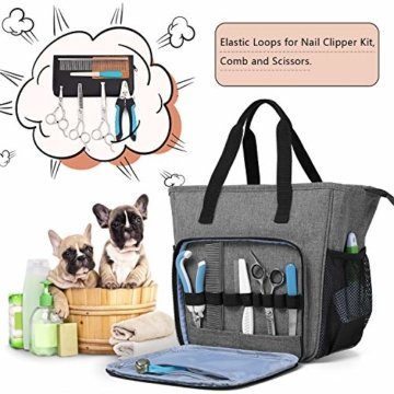 Teamoy Grooming Tasche für Hunde, Hundepflegeset Tasche für Hundepflegeknipser, Klauenpflege, Pflegebürste, Fellpflege Kamm, Shampoos und andere Haustierpflege Zubehörs, Grau - 3