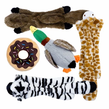 Toozey 5 Stück Quietschende Spielzeug für Hund - DREI Füllungsfreie Hundespielzeuge und Zwei Plüschtierspielzeuge mit Füllung - Sicher&Ungiftig Kauspielzeug für Kleine und Mittel Hunde - 1